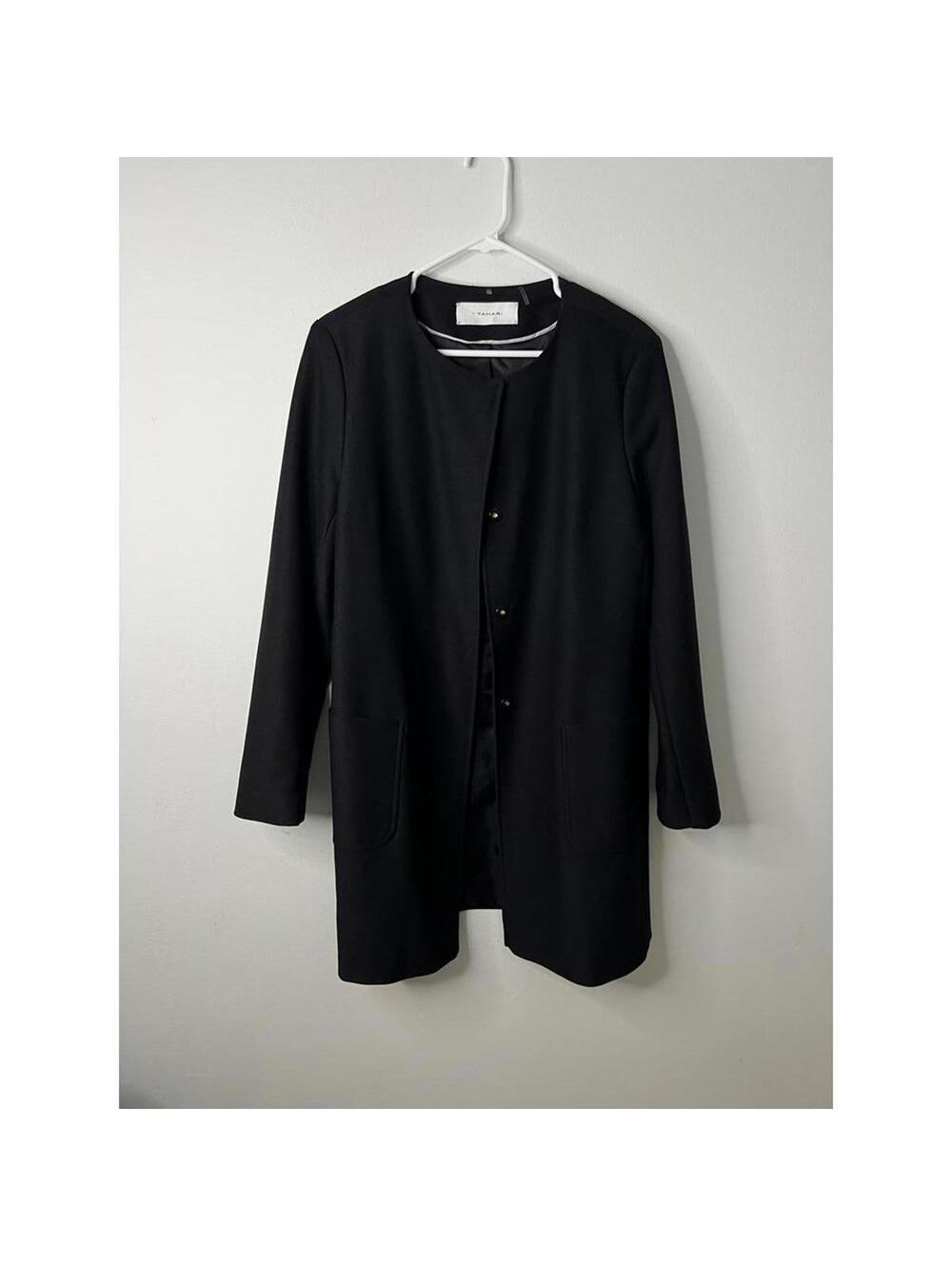 T Tahari Women's Open Front Long Jacket in Black -